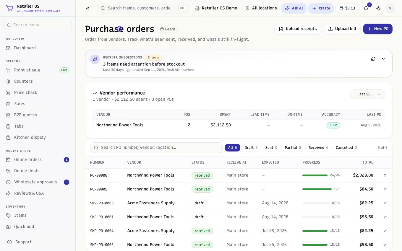 Purchase orders & receiving walkthrough