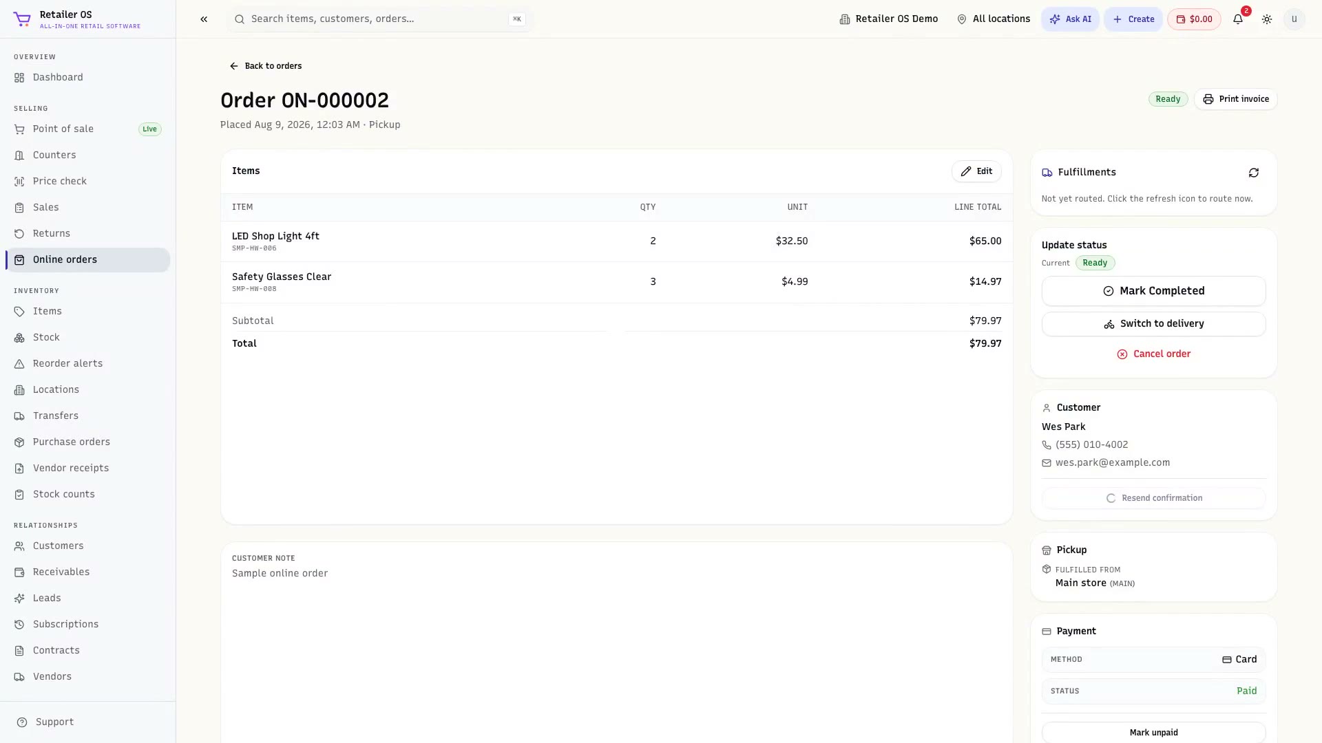 Online orders & fulfilment walkthrough